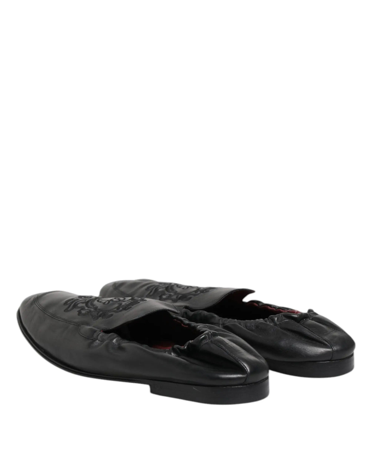 Dolce & Gabbana chaussures mocassins noirs en cuir avec broderies sur le dessus pour homme