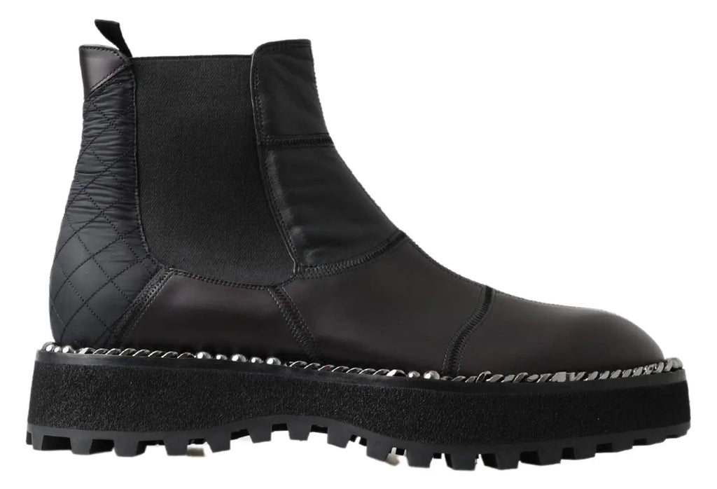 Bottes dolce & gabbana noires en cuir avec panneau matelassé et semelle plateforme épaisse