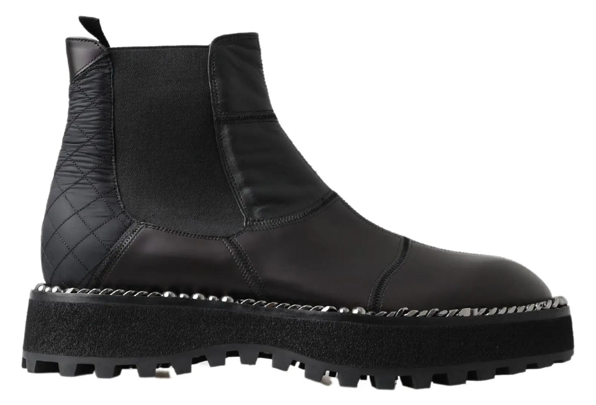 Bottes dolce & gabbana noires en cuir avec panneau matelassé et semelle plateforme épaisse