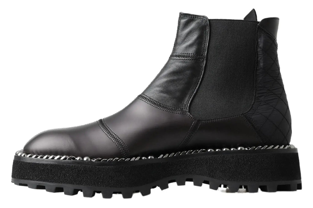 Dolce & Gabbana bottines en cuir noir avec panneaux matelassés et semelle plateforme épaisse en cuir extensible