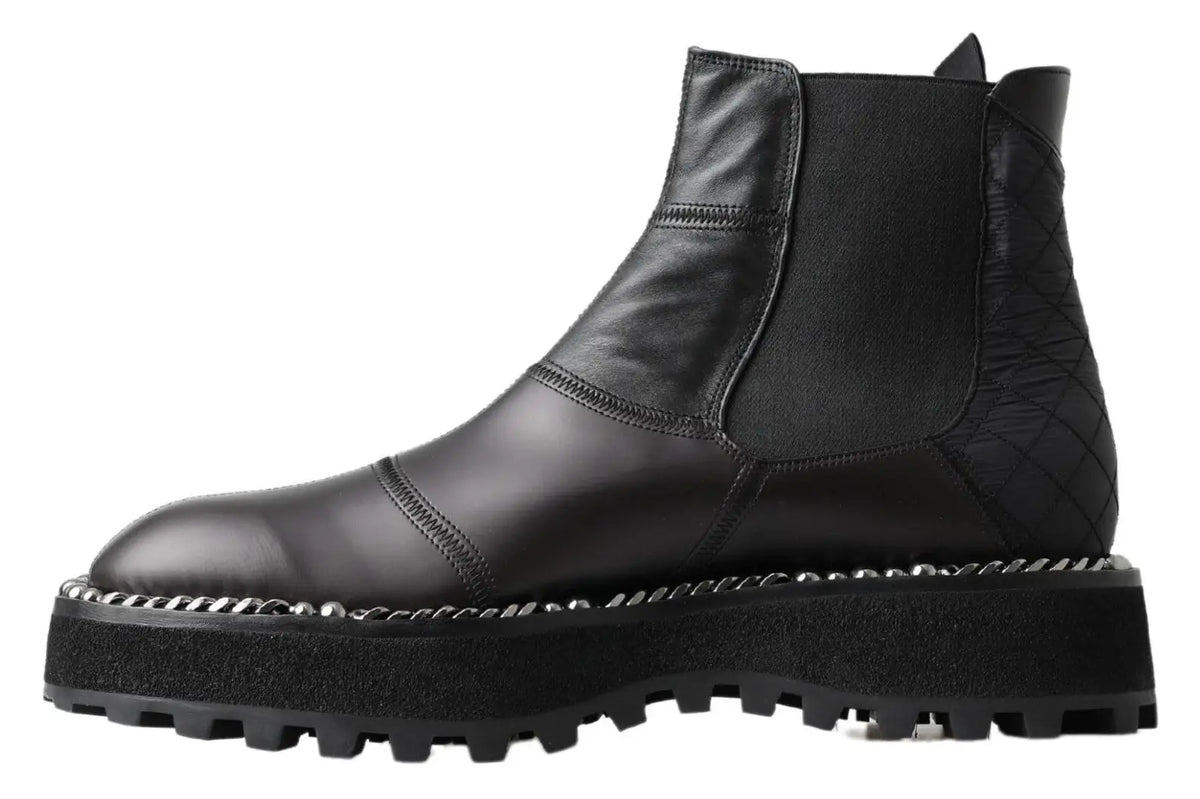 Dolce & Gabbana bottines en cuir noir avec panneaux matelassés et semelle plateforme épaisse en cuir extensible