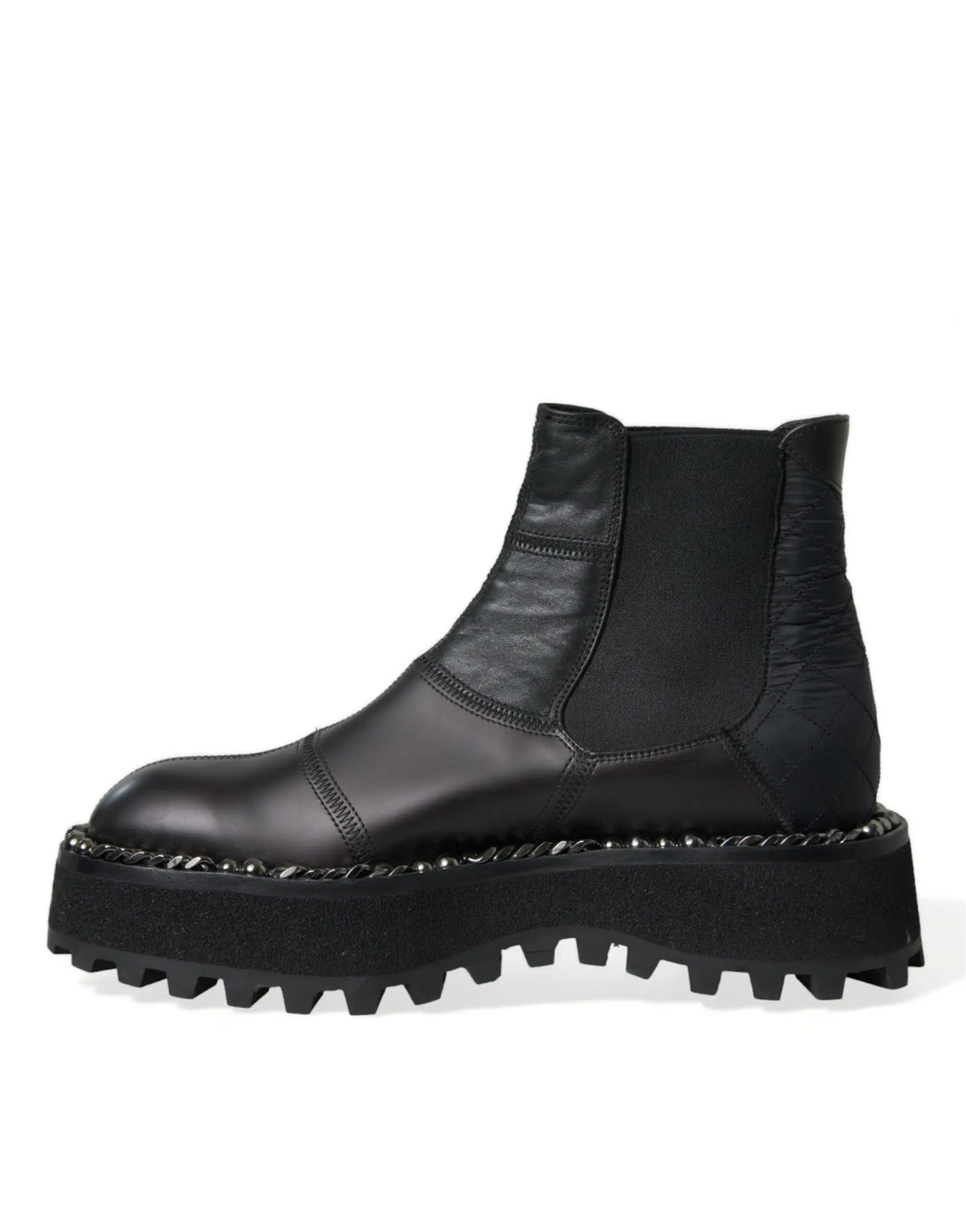 Dolce & gabbana bottines chelsea en cuir noir avec semelle plateforme épaisse et semelle crantée slip on stretch