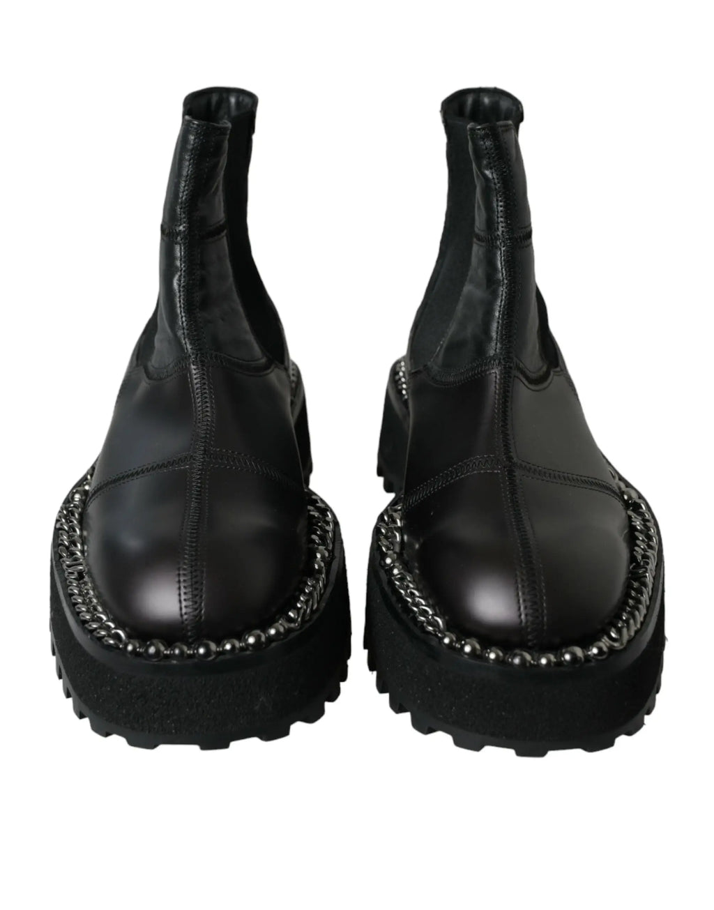 Dolce gabana bottines chelsea en cuir noir avec semelle plateforme épaisse et détail perlé argenté