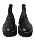 Dolce gabana bottines chelsea en cuir noir avec semelle plateforme épaisse et détail perlé argenté