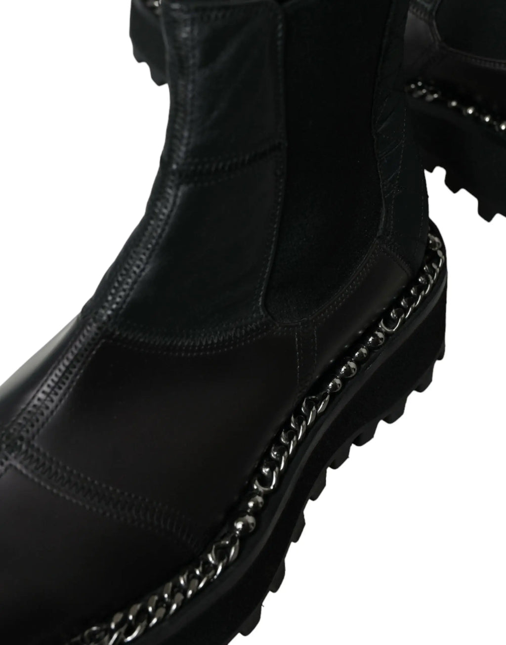 Dolce & gabbana bottines chelsea en cuir noir à enfiler avec semelle épaisse et chaîne argentée décorative