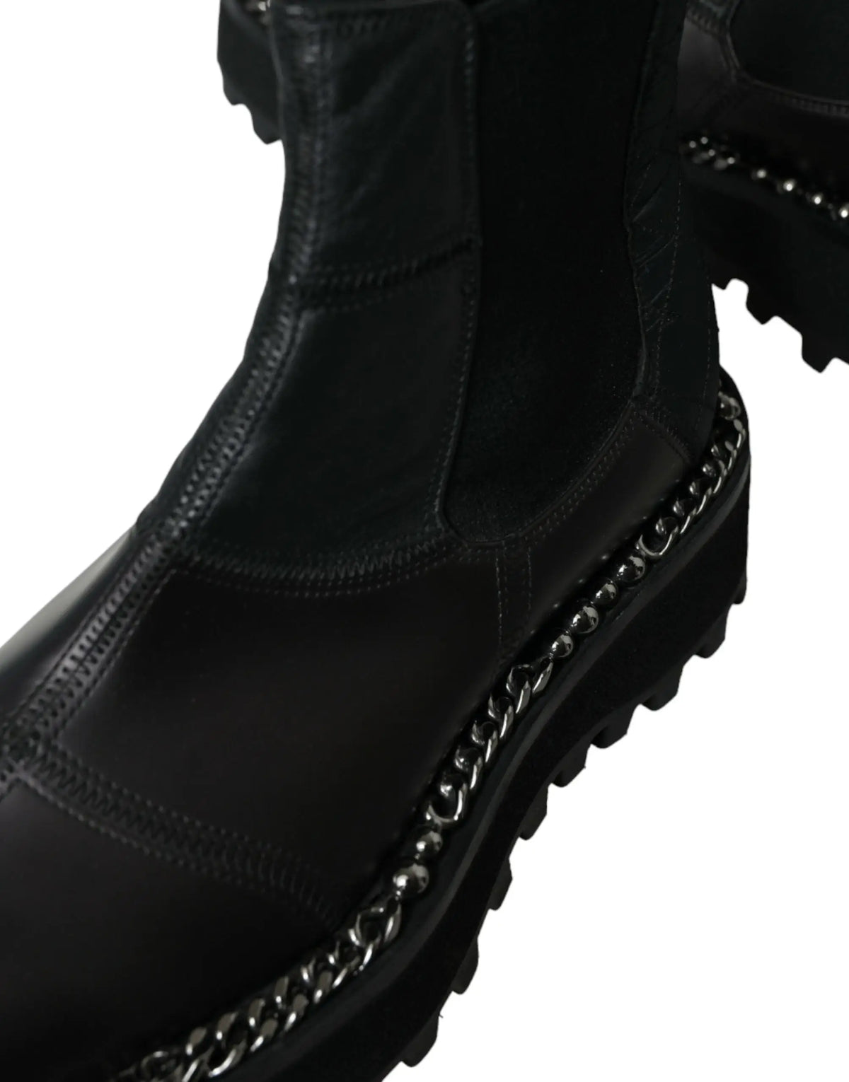 Dolce & gabbana bottines chelsea en cuir noir à enfiler avec semelle épaisse et chaîne argentée décorative