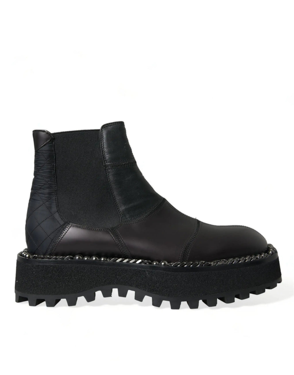 Dolce & gabbana bottines chelsea noires en cuir avec semelle plateforme épaisse et détails matelassés sur le côté