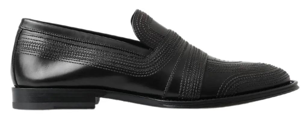 Dolce & gabbana slippers loafers en cuir noir avec finition polie et détails tissés texturés