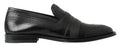 Dolce & gabbana slippers loafers en cuir noir avec finition polie et détails tissés texturés