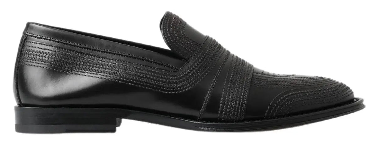 Dolce & gabbana slippers loafers en cuir noir avec finition polie et détails tissés texturés