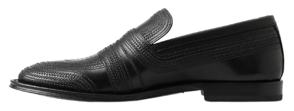 Loafer noir en cuir dolce & gabbana avec motif tissé texturé sur le dessus et la coupe cousue