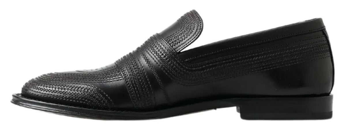 Loafer noir en cuir dolce & gabbana avec motif tissé texturé sur le dessus et la coupe cousue