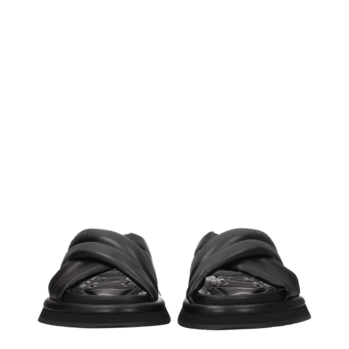 Dolce & gabbana slippers en cuir noir avec semelle épaisse sculptée et design à lanières croisées