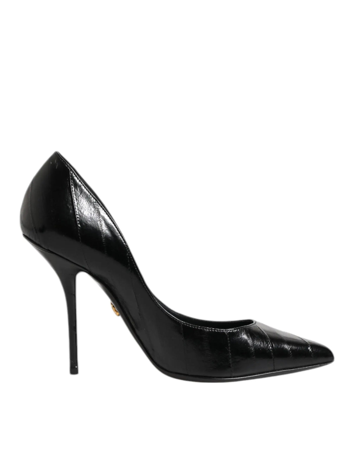 Dolce & gabbana pompe à talon aiguille en cuir noir verni avec texture crocodile embossée