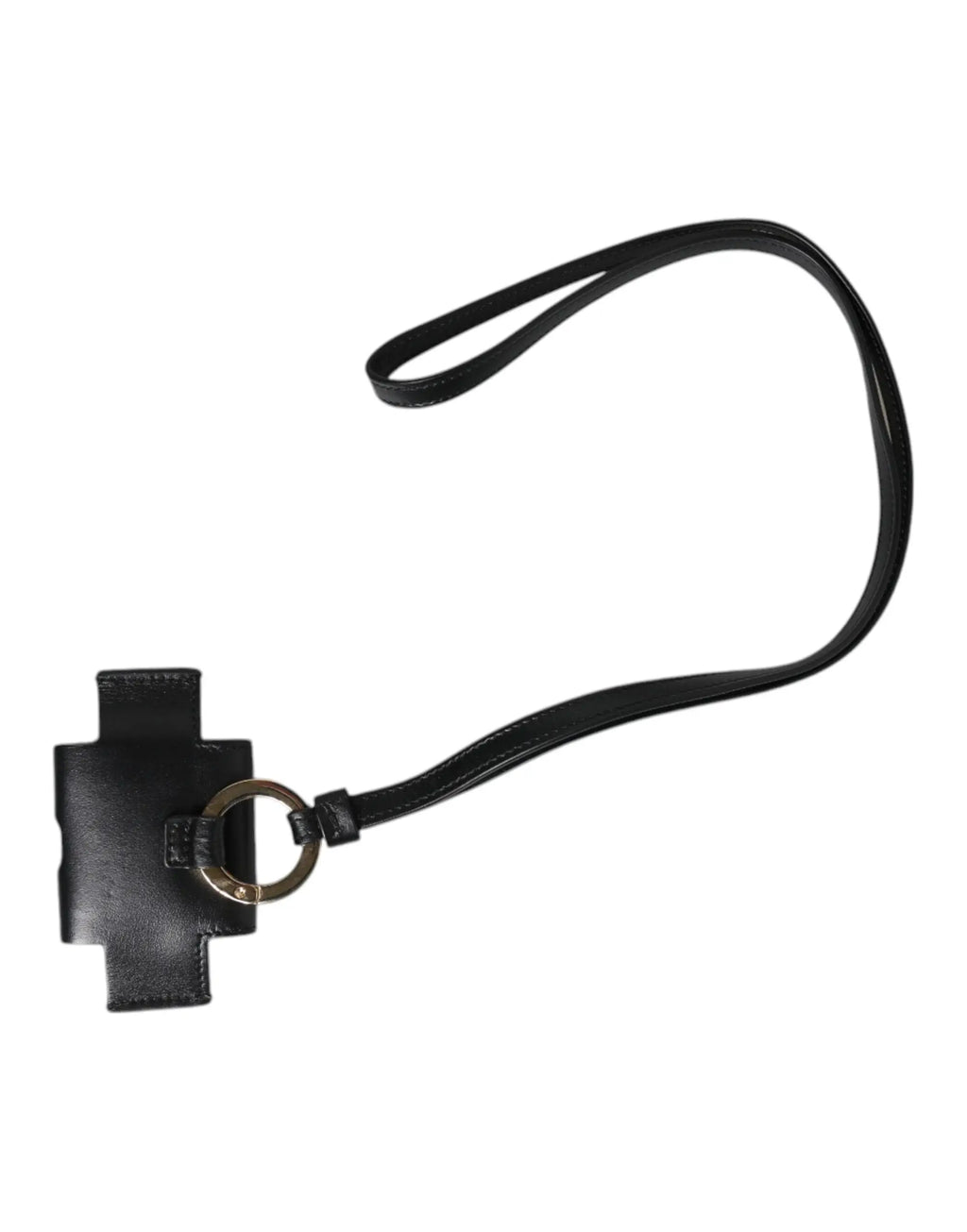 Dolce & gabbana étui airpods en cuir noir avec plaque logo métal doré et porte-clés en cuir noir à pendentif croix