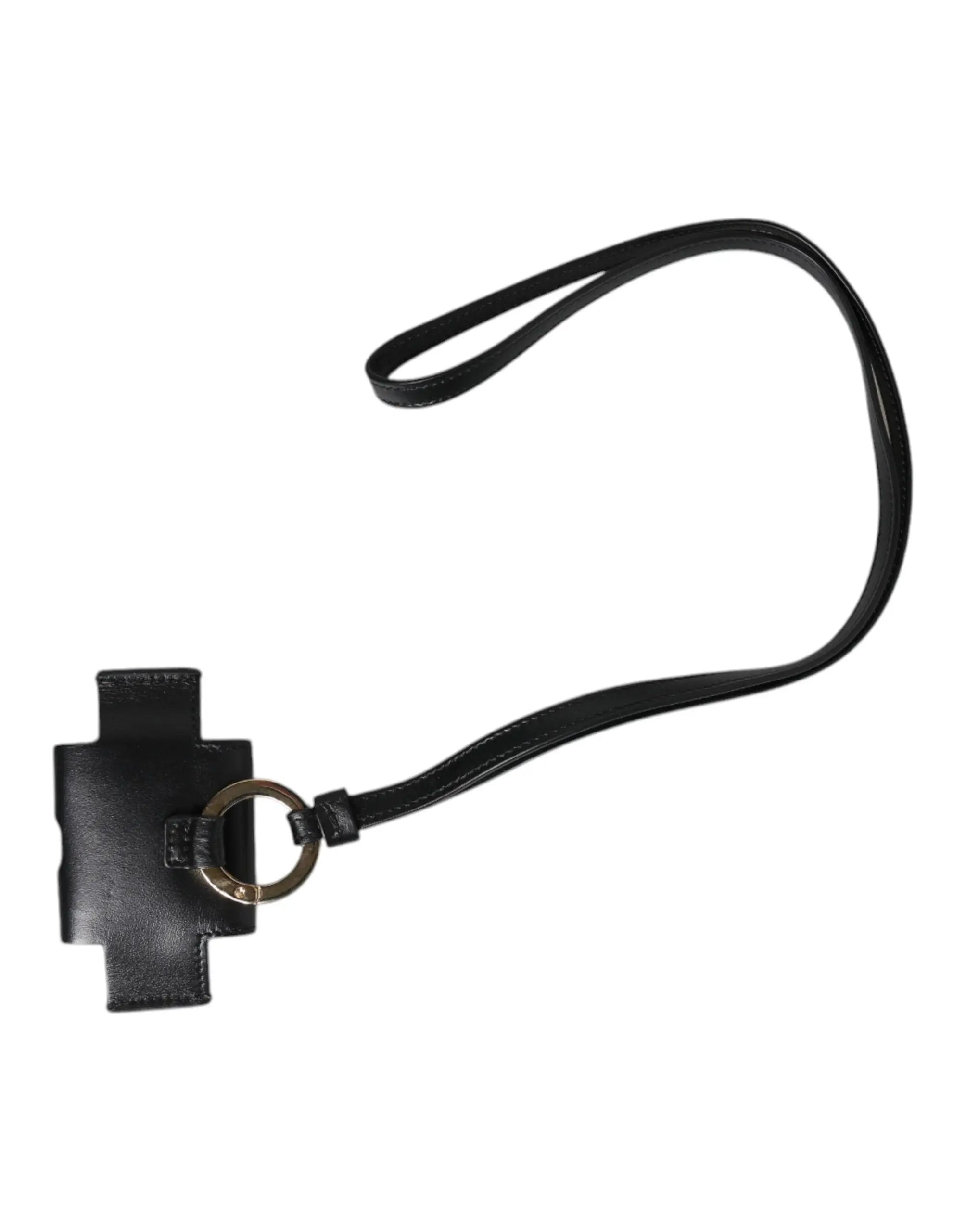 Dolce & gabbana étui airpods en cuir noir avec plaque logo métal doré et porte-clés en cuir noir à pendentif croix