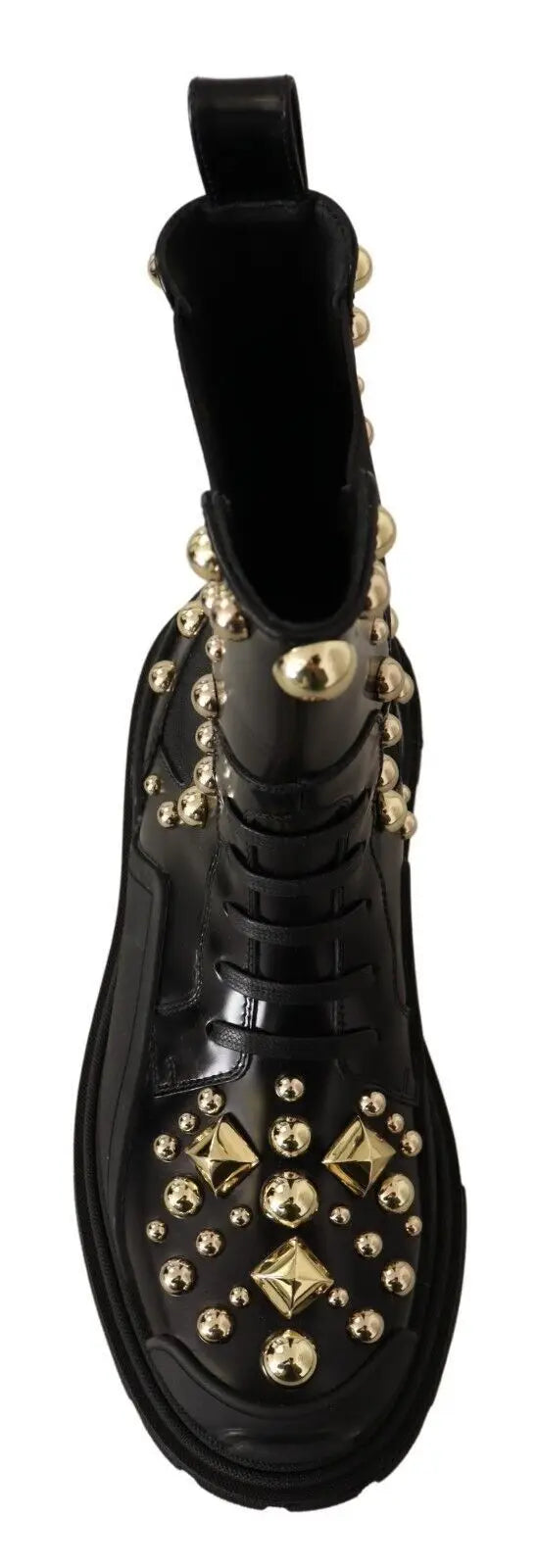Bottes de combat noires en cuir dolce gabbana à clous dorés et embellissements pyramidaux
