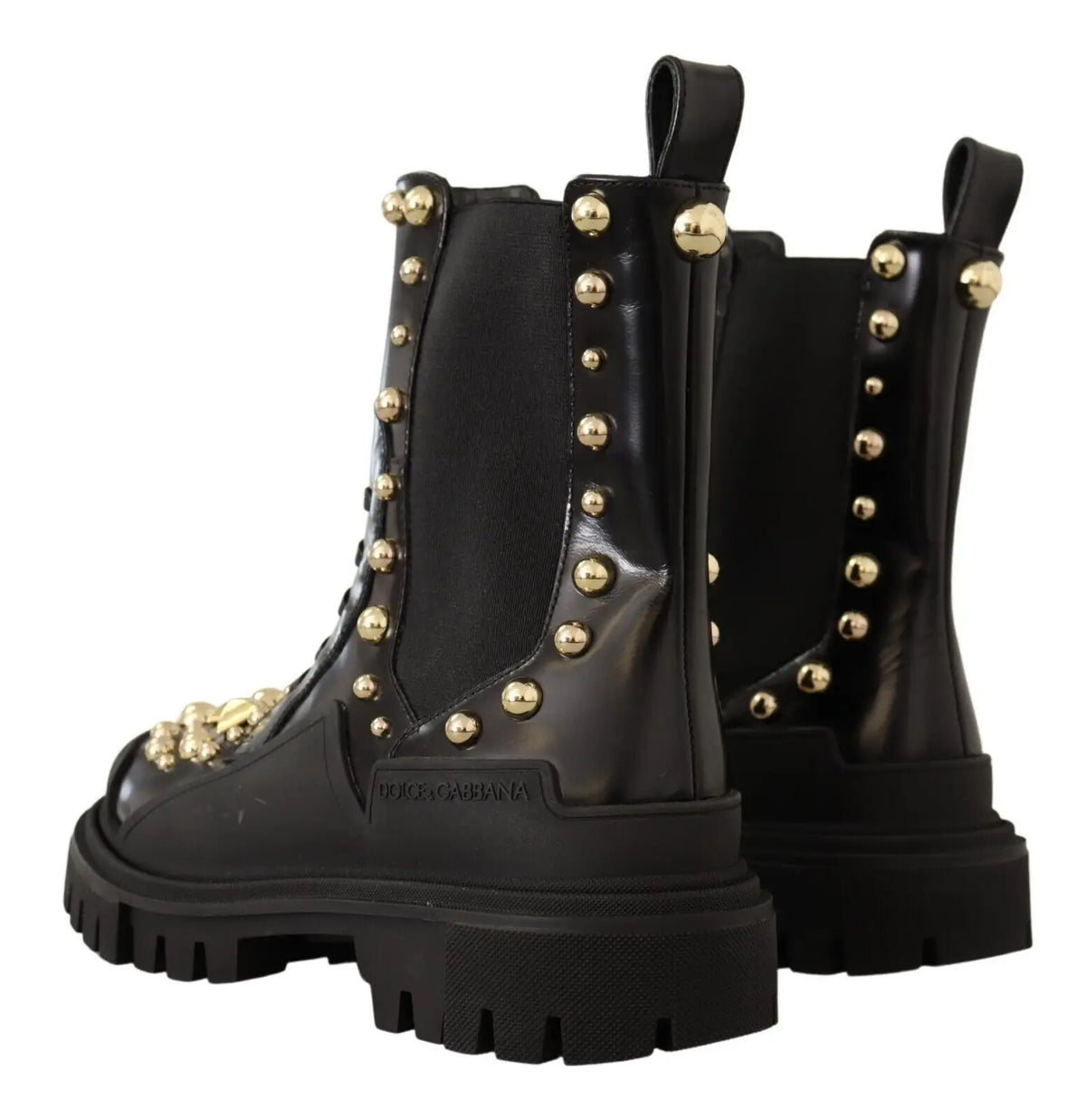 Bottes de combat dolce & gabbana en cuir noir ornées de clous dorés sur les côtés et le bout
