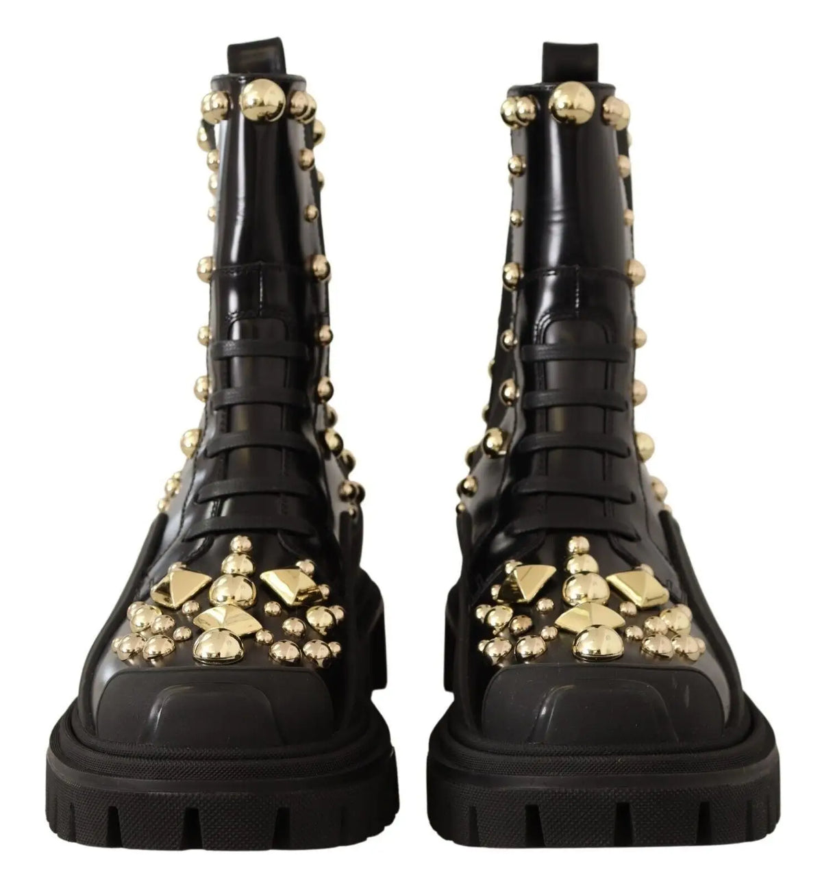 Dolce & gabbana bottes de combat noires en cuir cloutées avec embelissements géométriques métalliques dorés