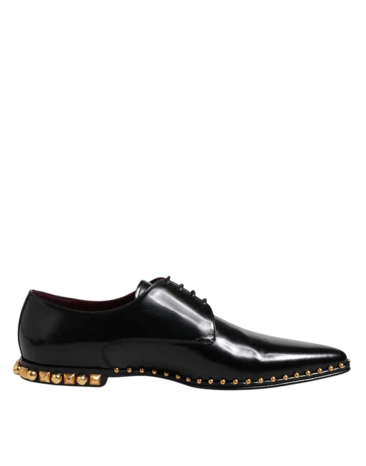 Dolce & gabbana derby homme en cuir noir avec clous dorés en cuir verni pour chaussures habillées