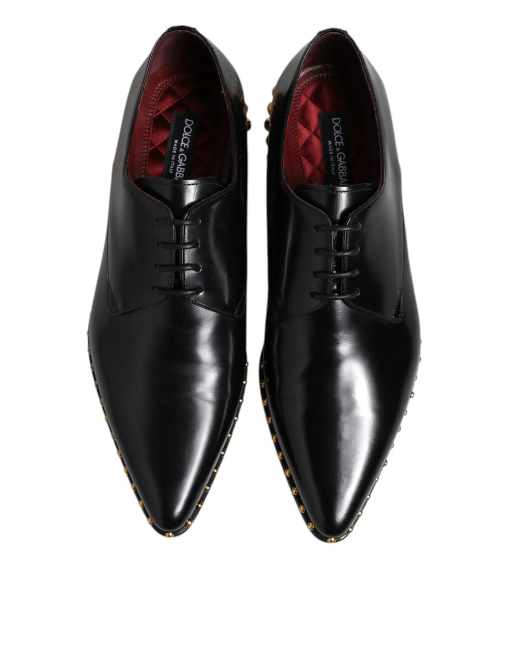 Dolce & gabbana derby hommes noir en cuir avec clous dorés sur le bout pointu pour chaussures habillées