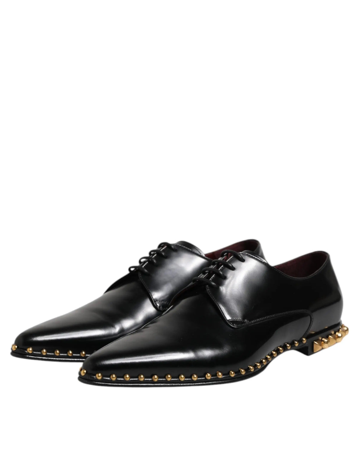 Dolce & gabbana derby homme en cuir noir verni avec clous dorés sur le bout et le talon