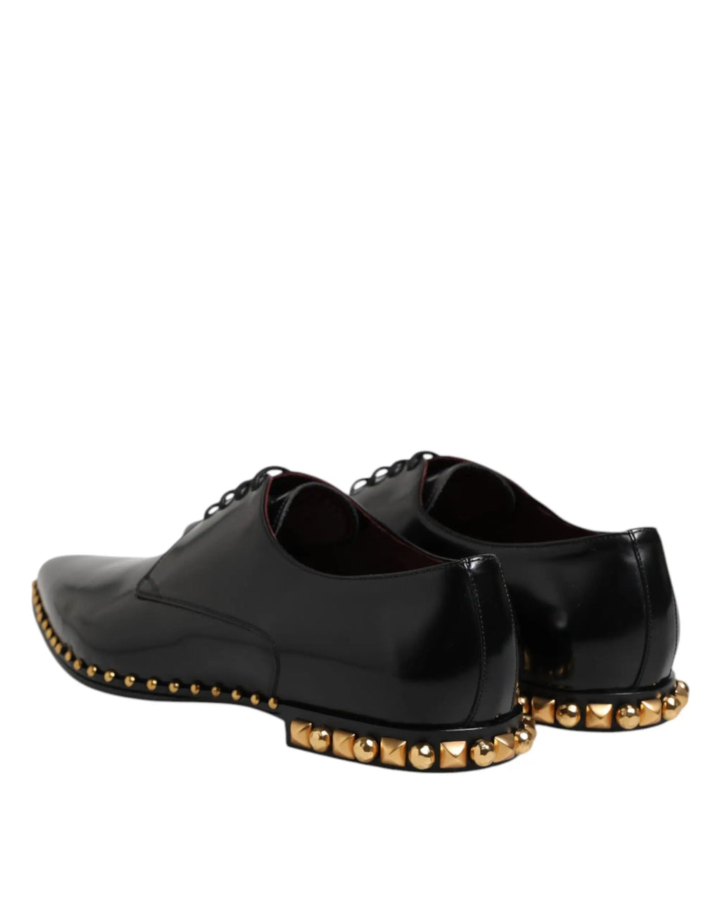 Dolce & Gabbana chaussures derby homme en cuir noir verni avec clous métalliques dorés sur la semelle et le bout