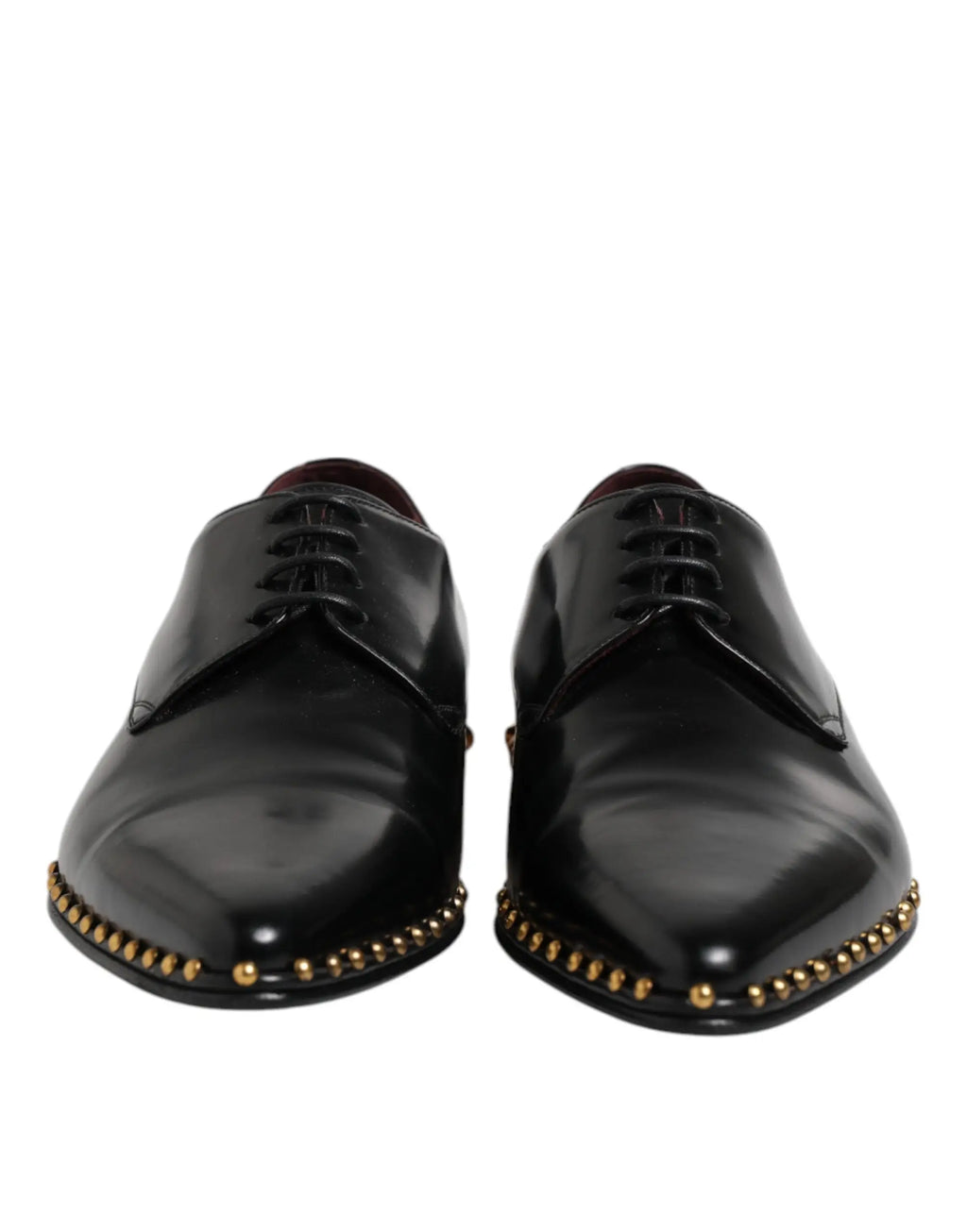 Dolce & gabbana derby homme en cuir noir avec clous dorés sur le bout en cuir verni