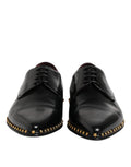 Dolce & gabbana derby homme en cuir noir avec clous dorés sur le bout en cuir verni