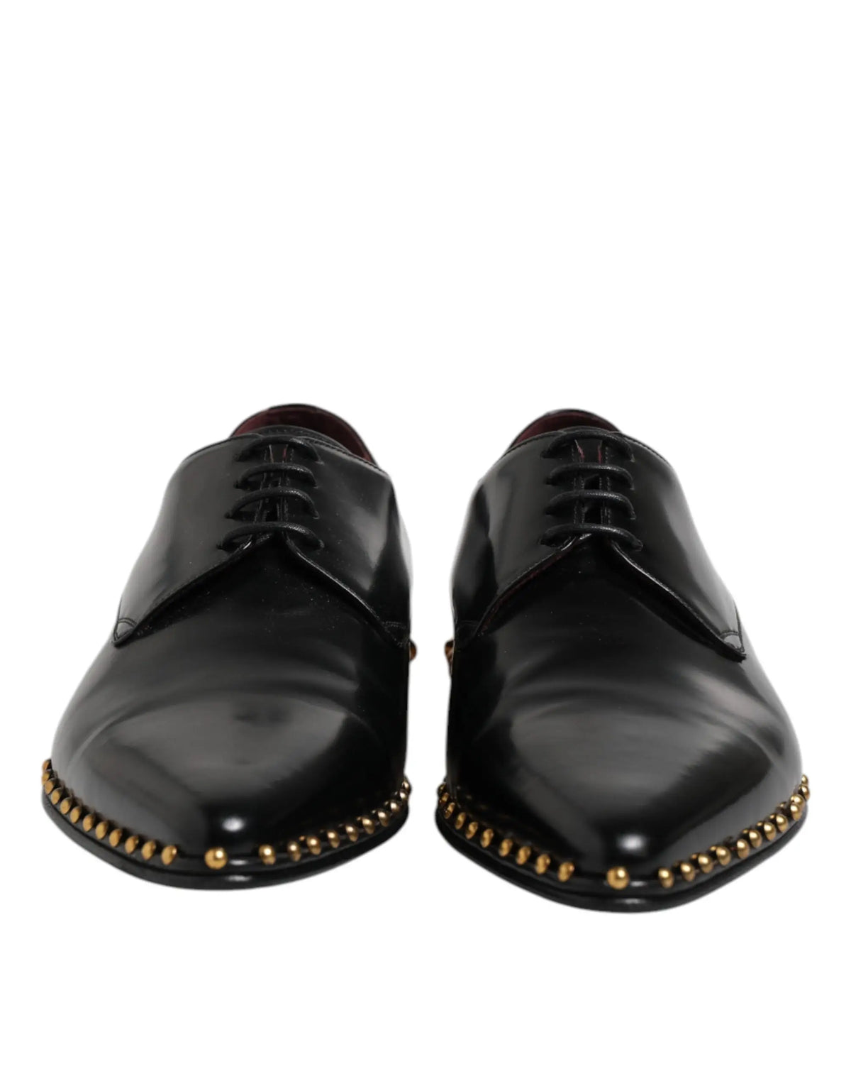 Dolce & gabbana derby homme en cuir noir avec clous dorés sur le bout en cuir verni