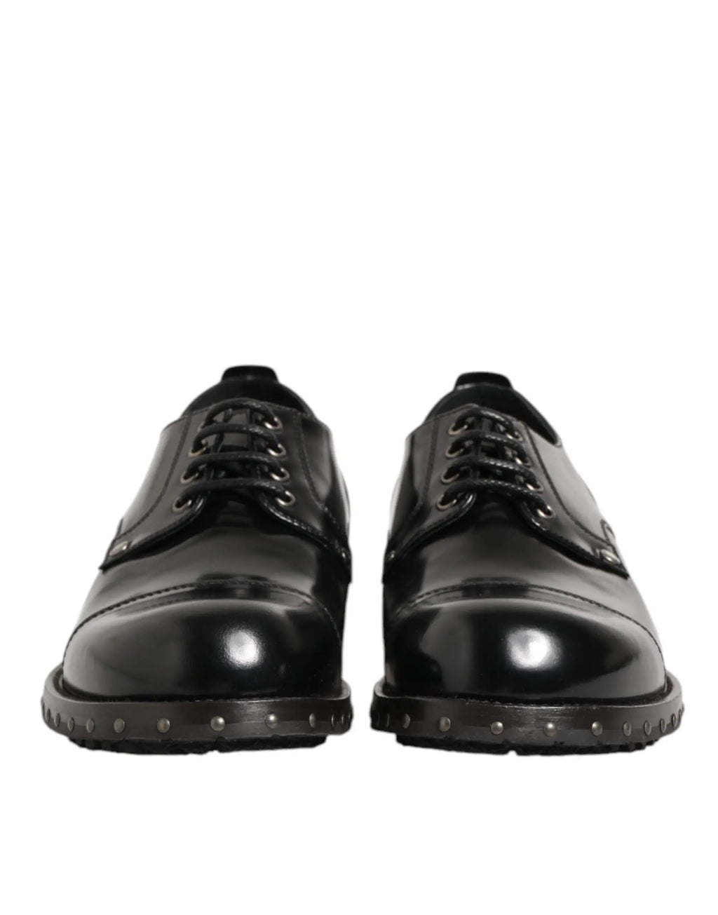 Dolce & gabbana derby homme formelles en cuir noir verni avec clous argentés le long de la semelle
