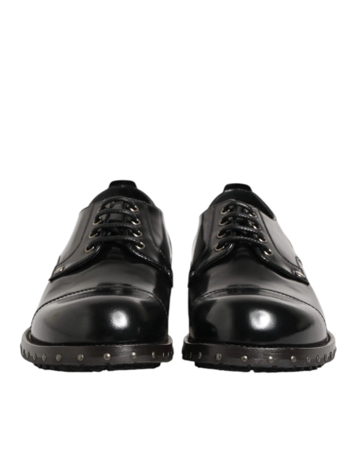 Dolce & gabbana derby homme formelles en cuir noir verni avec clous argentés le long de la semelle