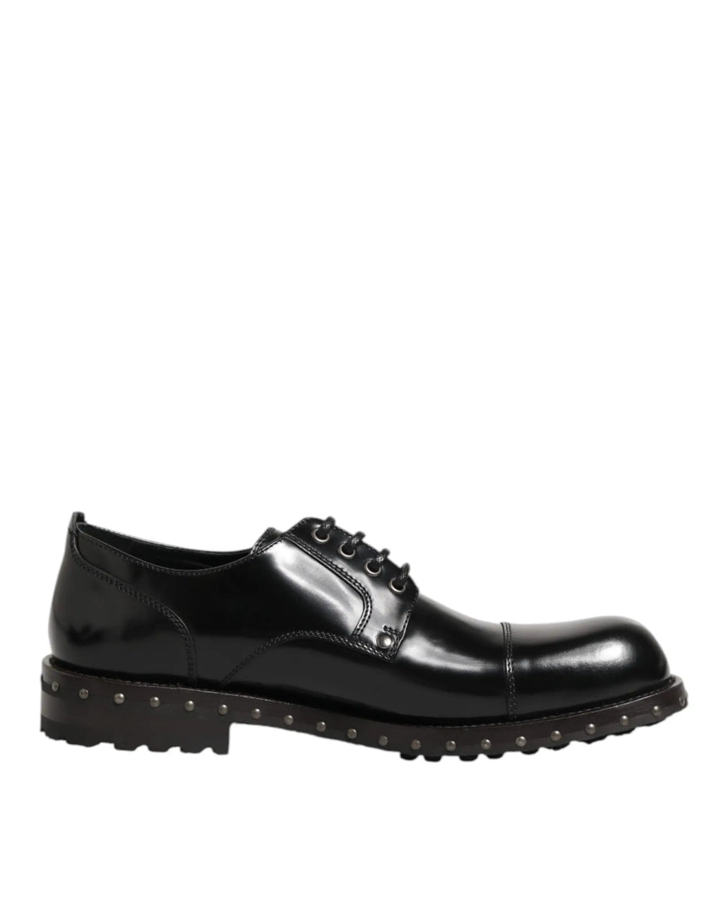 Derby homme formel dolce & gabbana en cuir noir verni avec studs argentés le long de la semelle