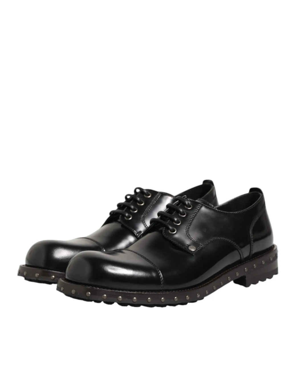 Dolce & gabbana derby hommes noirs en cuir verni avec semelle en caoutchouc cloutée pour occasions formelles
