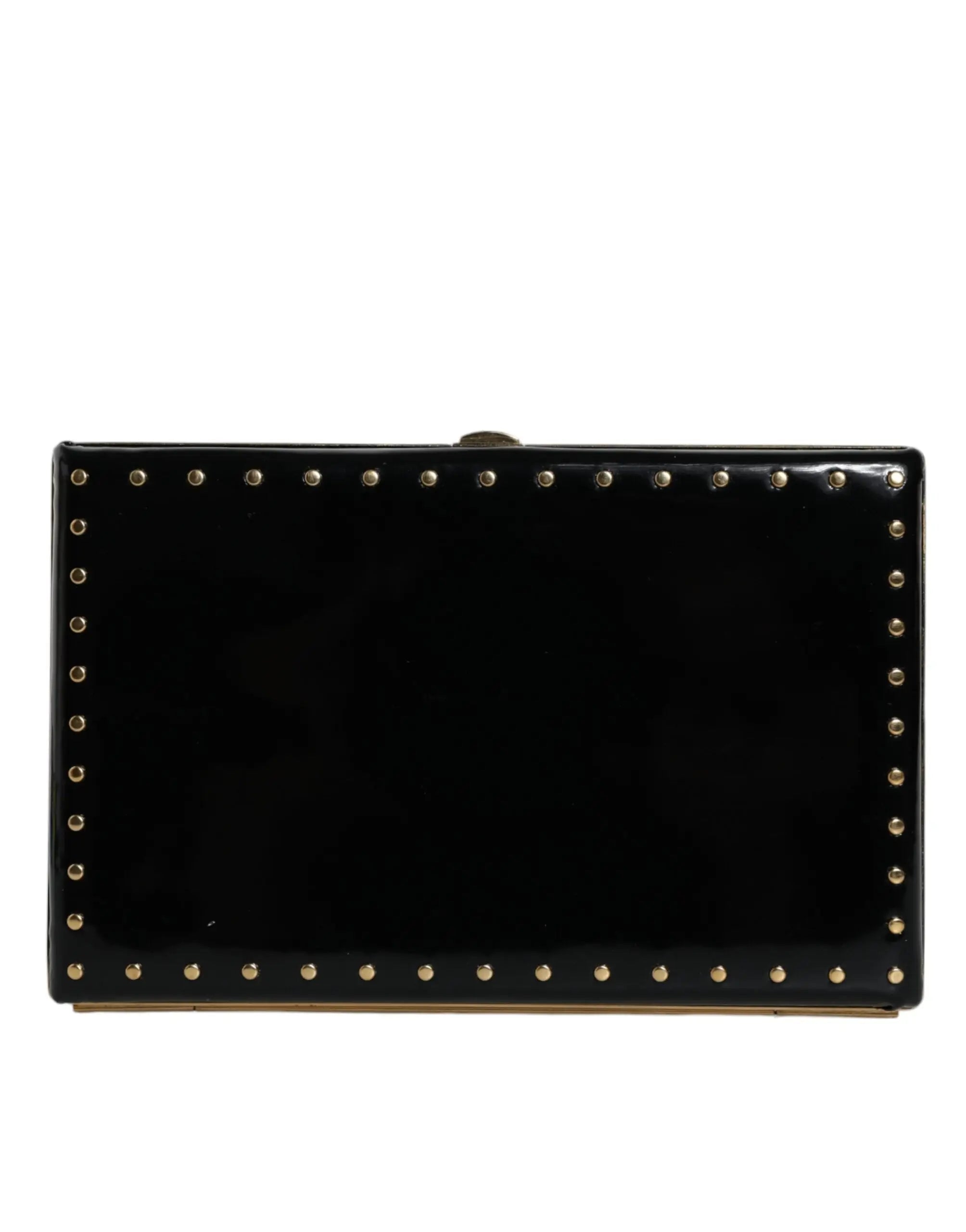 Clutch Dolce & Gabbana en cuir noir avec studs dorés le long des bords pour soirée élégante