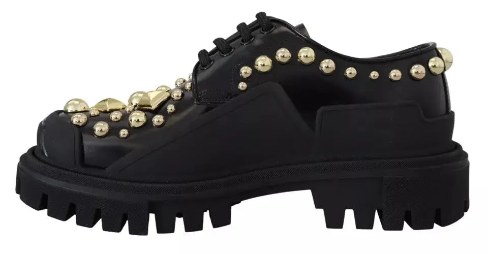 Dolce & gabbana chaussures derby trekking noires en cuir avec semelle épaisse et clous dorés