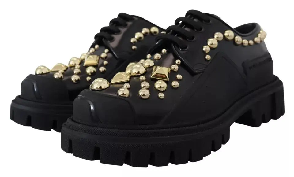 Dolce & gabbana chaussures derby trekking en cuir noir avec plateforme et clous dorés pyramides