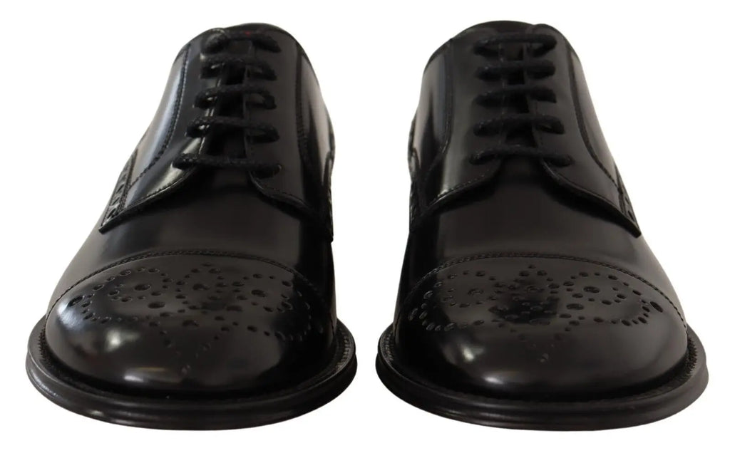 Dolce & gabbana chaussures derby homme formelles en cuir noir avec perforations et finition brillante style brogue