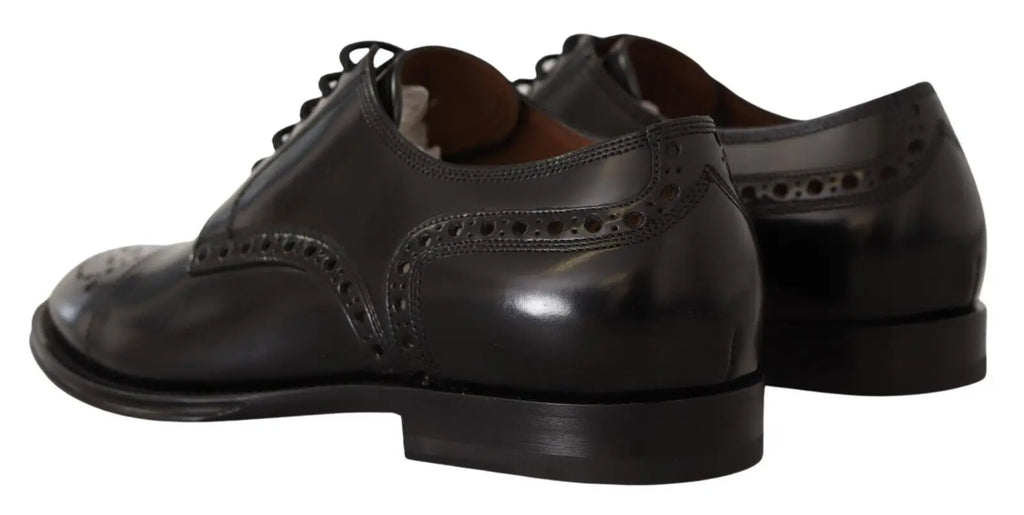 Dolce & gabbana chaussures derby hommes formelles noires en cuir avec perforations brogues et finition polie