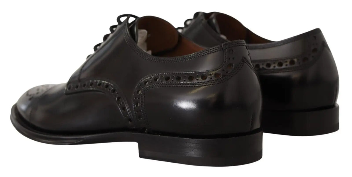 Dolce & gabbana chaussures derby hommes formelles noires en cuir avec perforations brogues et finition polie