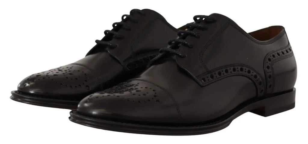 Dolce & gabbana chaussures derby formelles pour homme en cuir noir avec perforations et finition polie
