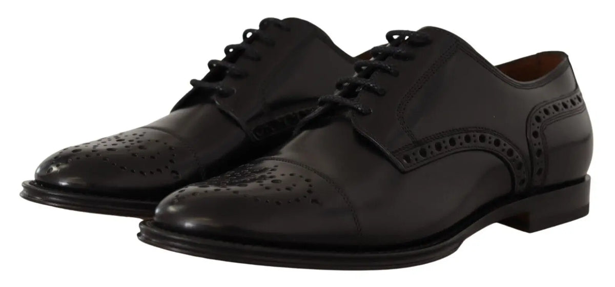 Dolce & gabbana chaussures derby formelles pour homme en cuir noir avec perforations et finition polie