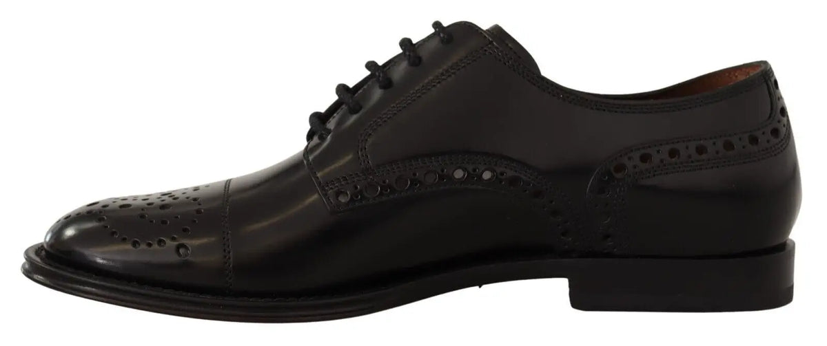 Dolce & gabbana chaussures derby noires en cuir hommes avec perforations brogue et finition polie