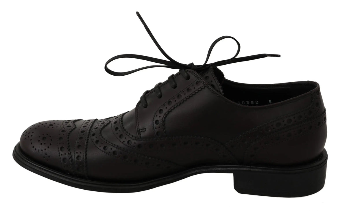 Dolce & gabbana black leather wingtip oxford dress shoes with perforated detailing and low heel