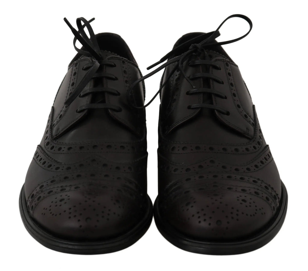 Dolce & gabbana chaussures habillées oxfords en cuir noir avec perforations et lacets style brogue