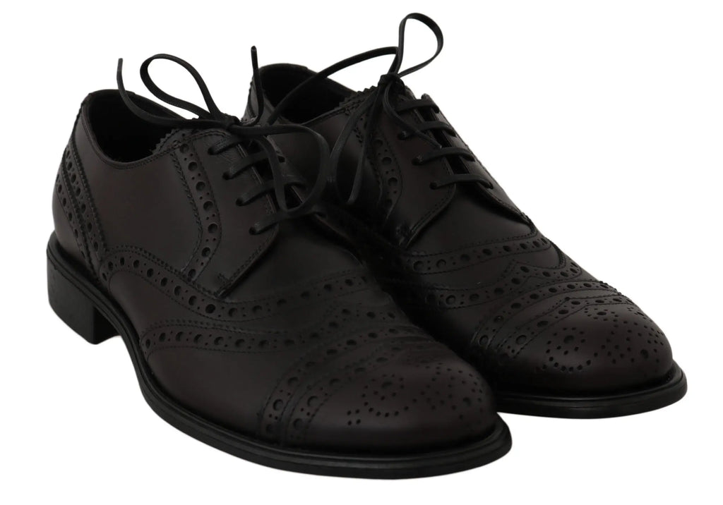 Dolce & gabbana chaussures habillées wingtip oxford en cuir noir perforé avec lacets