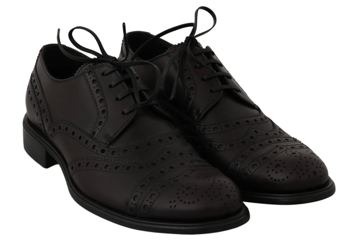 Dolce & gabbana chaussures habillées wingtip oxford en cuir noir perforé avec lacets