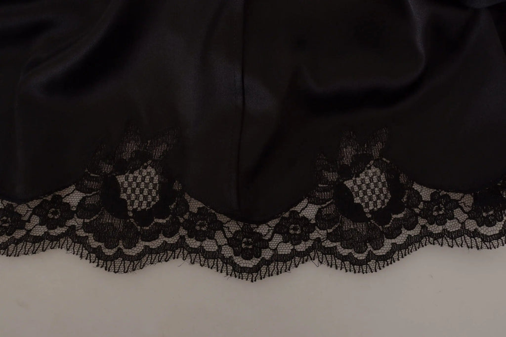 Dolce & Gabbana robe noire léopard en satin avec dentelle florale noire délicate à bord festonné au bas