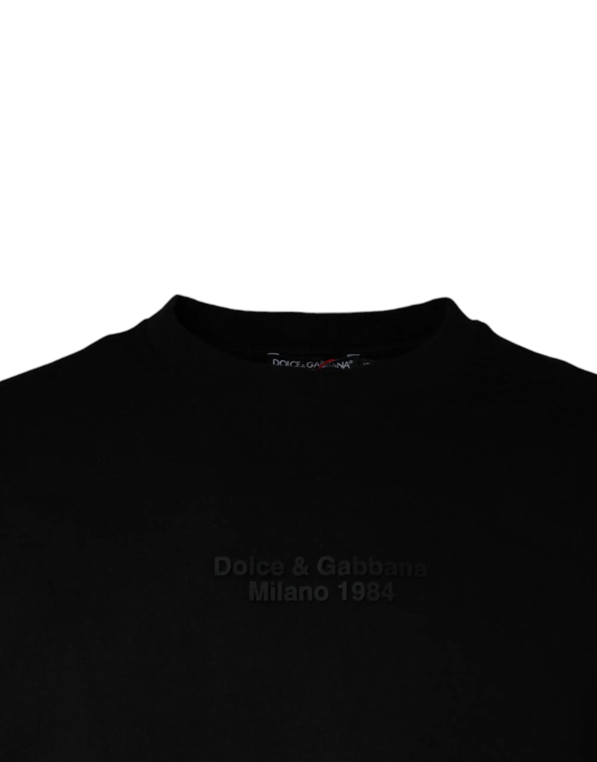 T-shirt dolce & gabbana noir en coton avec manches courtes et broderie milano 1984 ton sur ton sur la poitrine