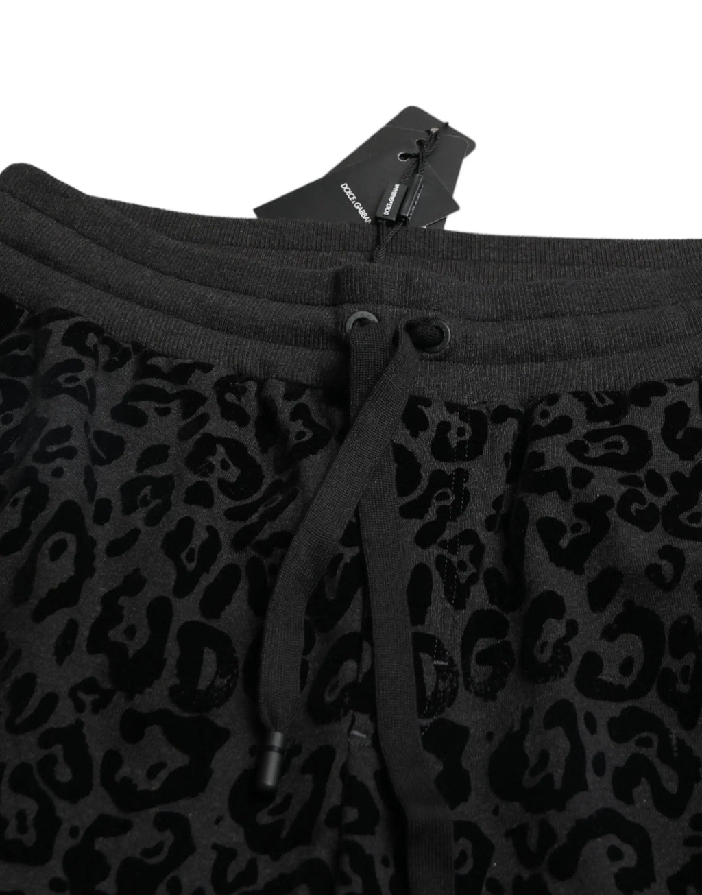 Pantalon jogger slim en coton dolce & gabbana noir imprimé léopard avec taille élastique et cordon de serrage
